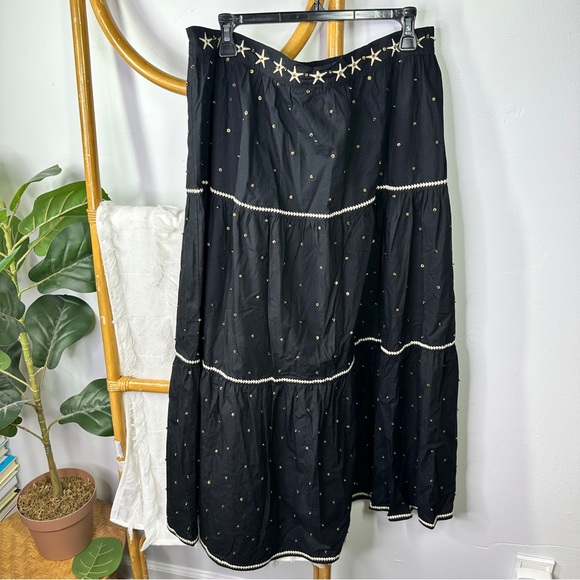 Roller Rabbit Black Seashell Maxi Skirt Tiered sz XL - Picture 1 of 5